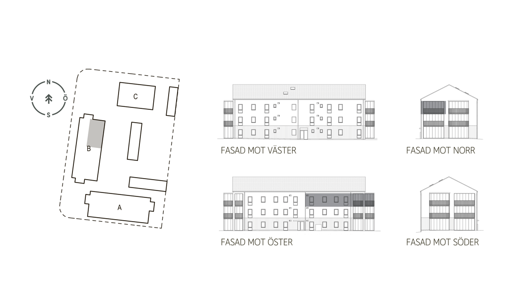 Sitplan och fasader lgh C1202 i brf. Violinen, Falkenberg