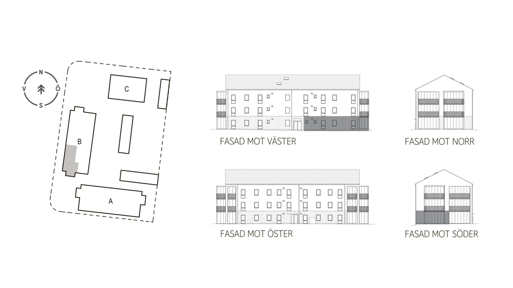 Sitplan och fasader lgh B1004 i brf. Violinen, Falkenberg