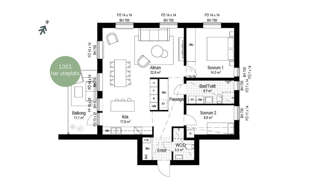 Planritningar lgh 1001 tillvalsplanlösning, Inspelet i Vegeljung