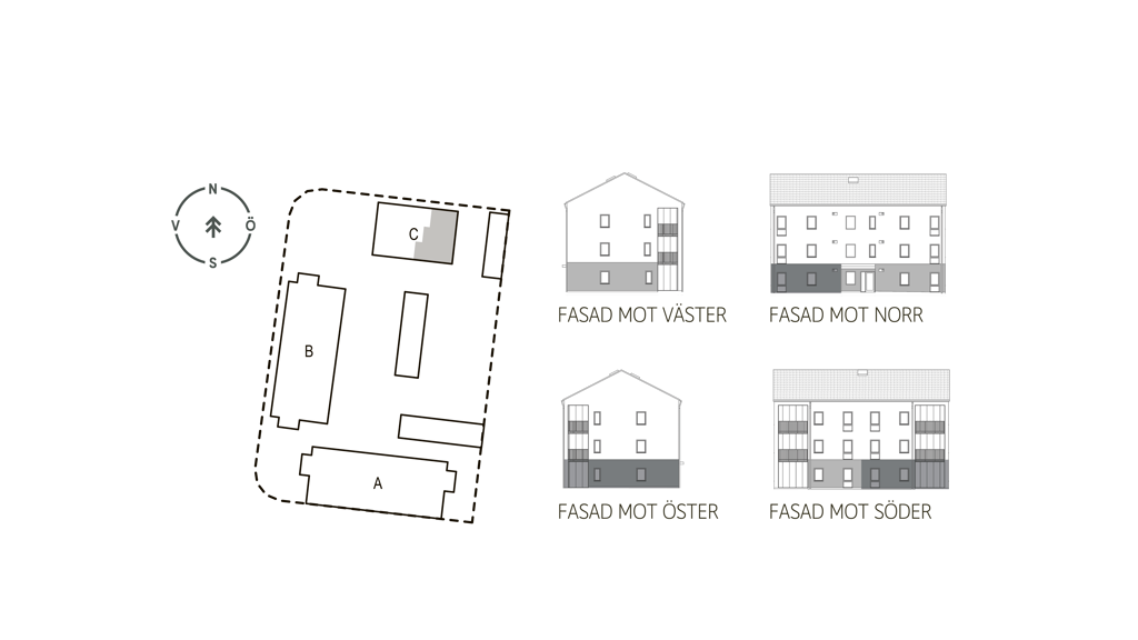 Sitplan och fasader lgh C1001 i brf. Violinen, Falkenberg