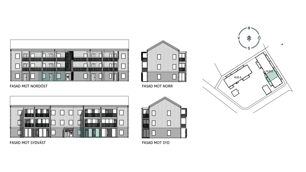 Fasadritningar lägenhet 45B, brf. Peggen i Ängelholm