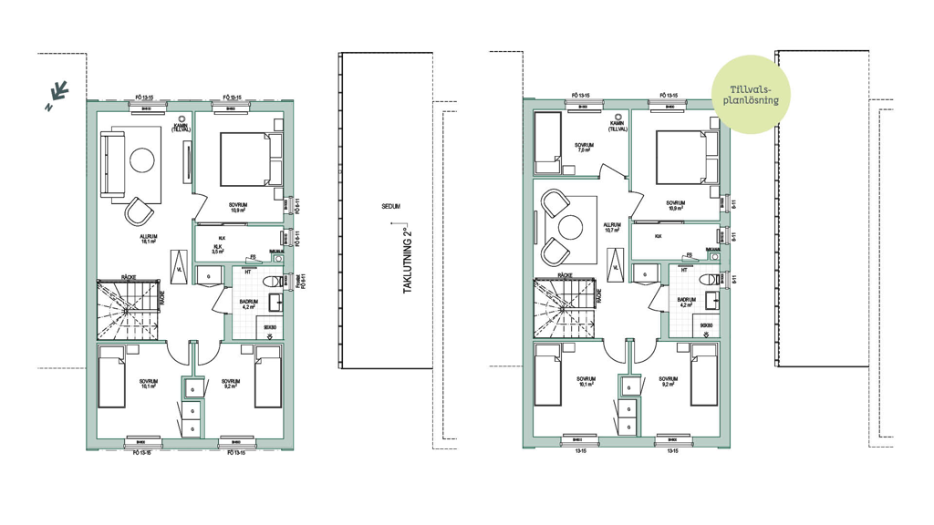 Planlösning hus 2-9 i Pilatorpet, Varberg