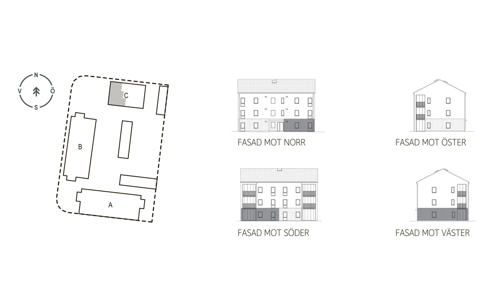 Sitplan och fasader lgh C1002 i brf. Violinen, Falkenberg