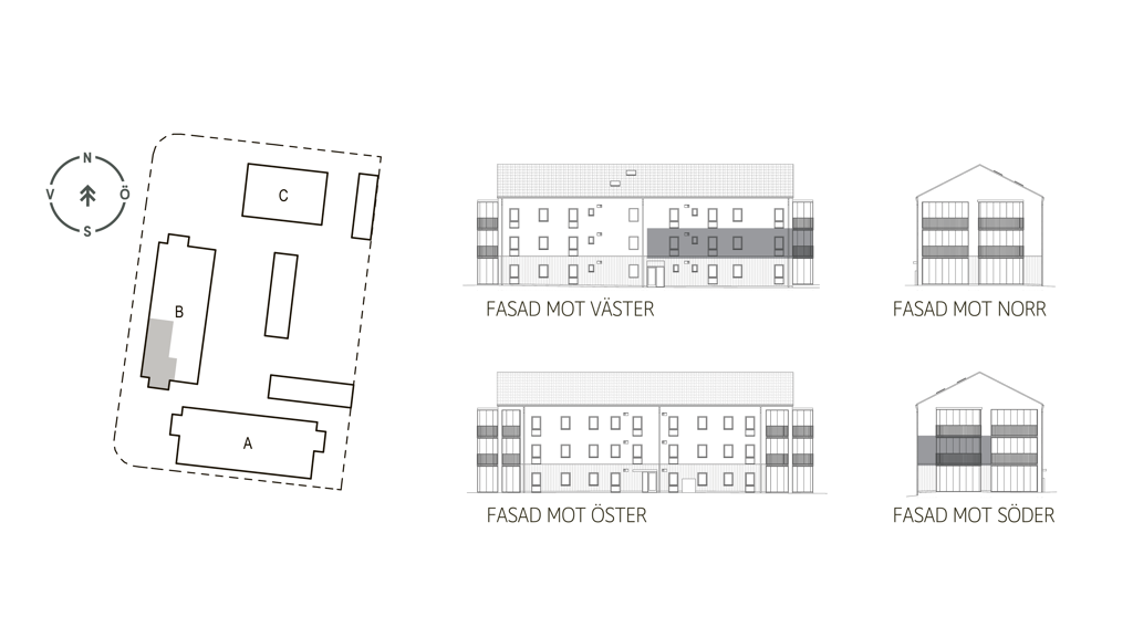 Sitplan och fasader lgh B1202 i brf. Violinen, Falkenberg