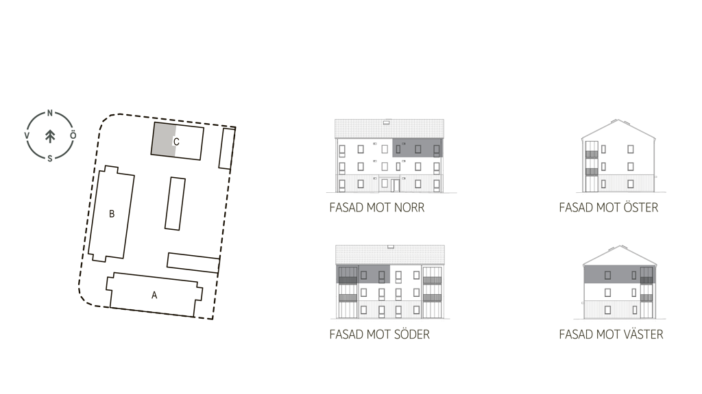 Sitplan och fasader lgh C1202 i brf. Violinen, Falkenberg